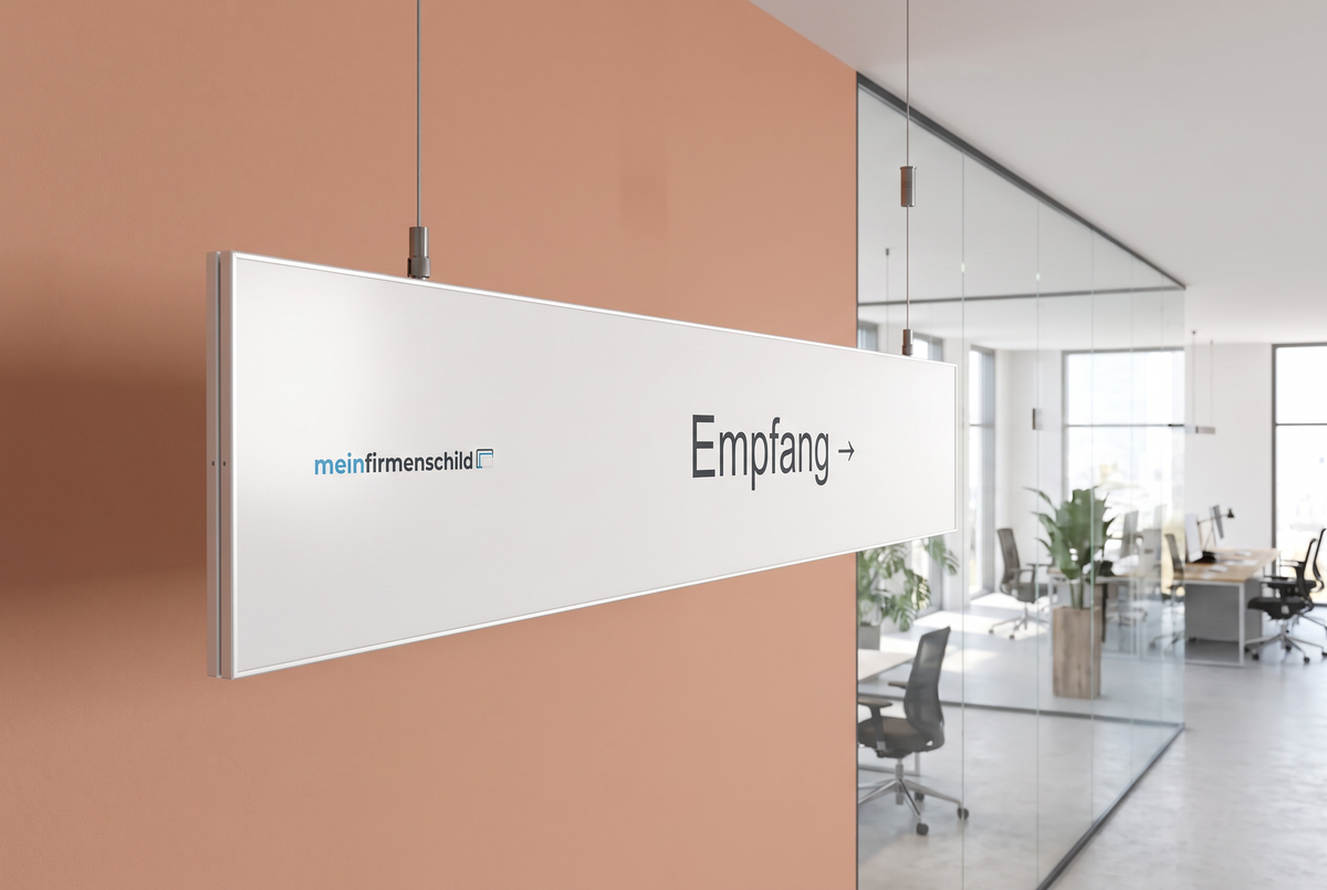 Como Deckenschild · 802,5 × 151 mm · Silber eloxiert · Anwendungsbild