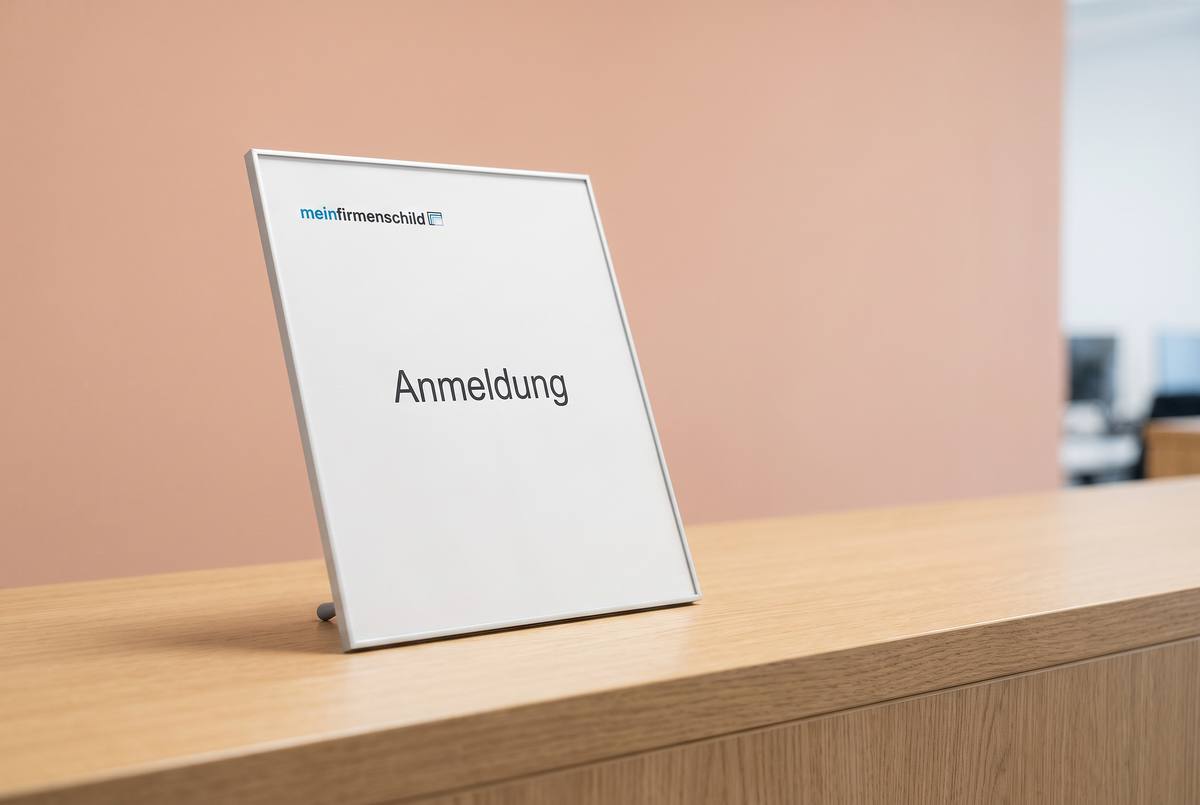 Como Tischschild · 212,5 × 212,5 mm · Silber eloxiert · Anwendungsbild