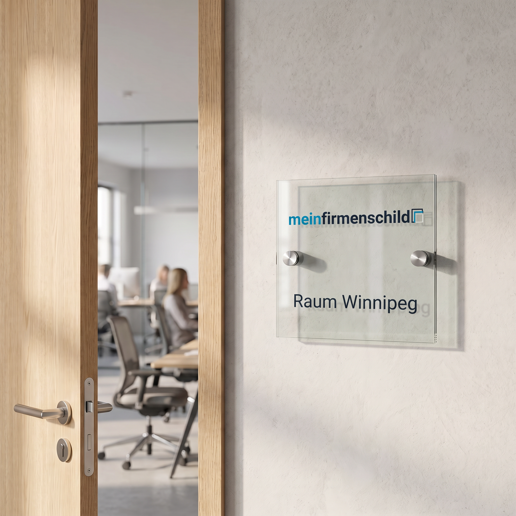 Winnipeg Türschild · 150 × 150 mm · 2 Halter mittig · Einleger Klar · Anwendungsbild