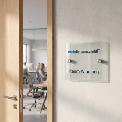 Winnipeg Türschild · 150 × 150 mm · 2 Halter mittig · Einleger Klar · Anwendungsbild