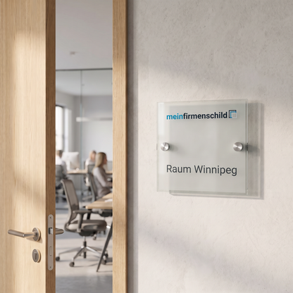 Winnipeg Türschild · 150 × 150 mm · 2 Halter mittig · Einleger Matt · Anwendungsbild