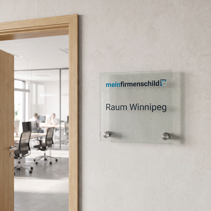 Winnipeg Türschild · 150 × 150 mm · 2 Halter unten · Einleger Klar · Anwendungsbild
