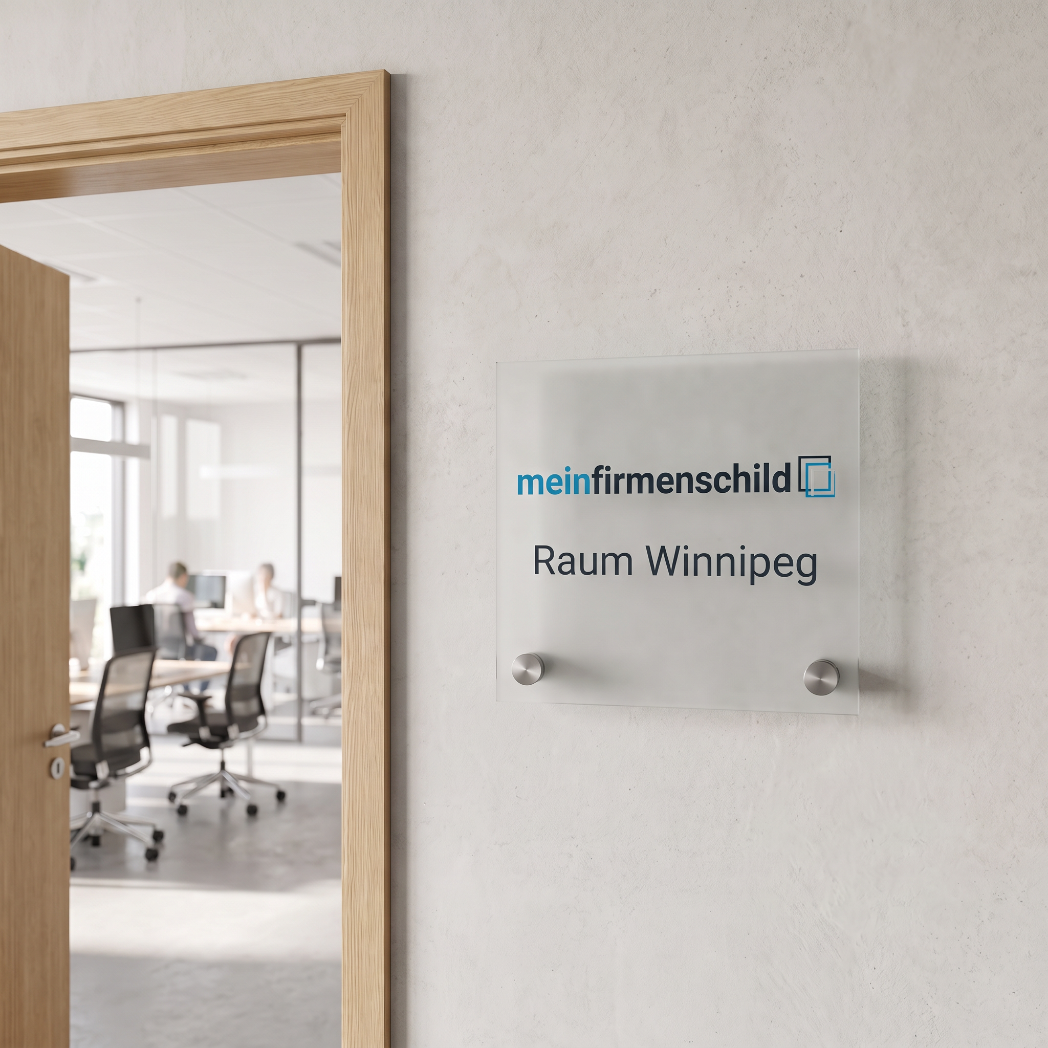 Winnipeg Türschild · 150 × 150 mm · 2 Halter unten · Einleger Matt · Anwendungsbild
