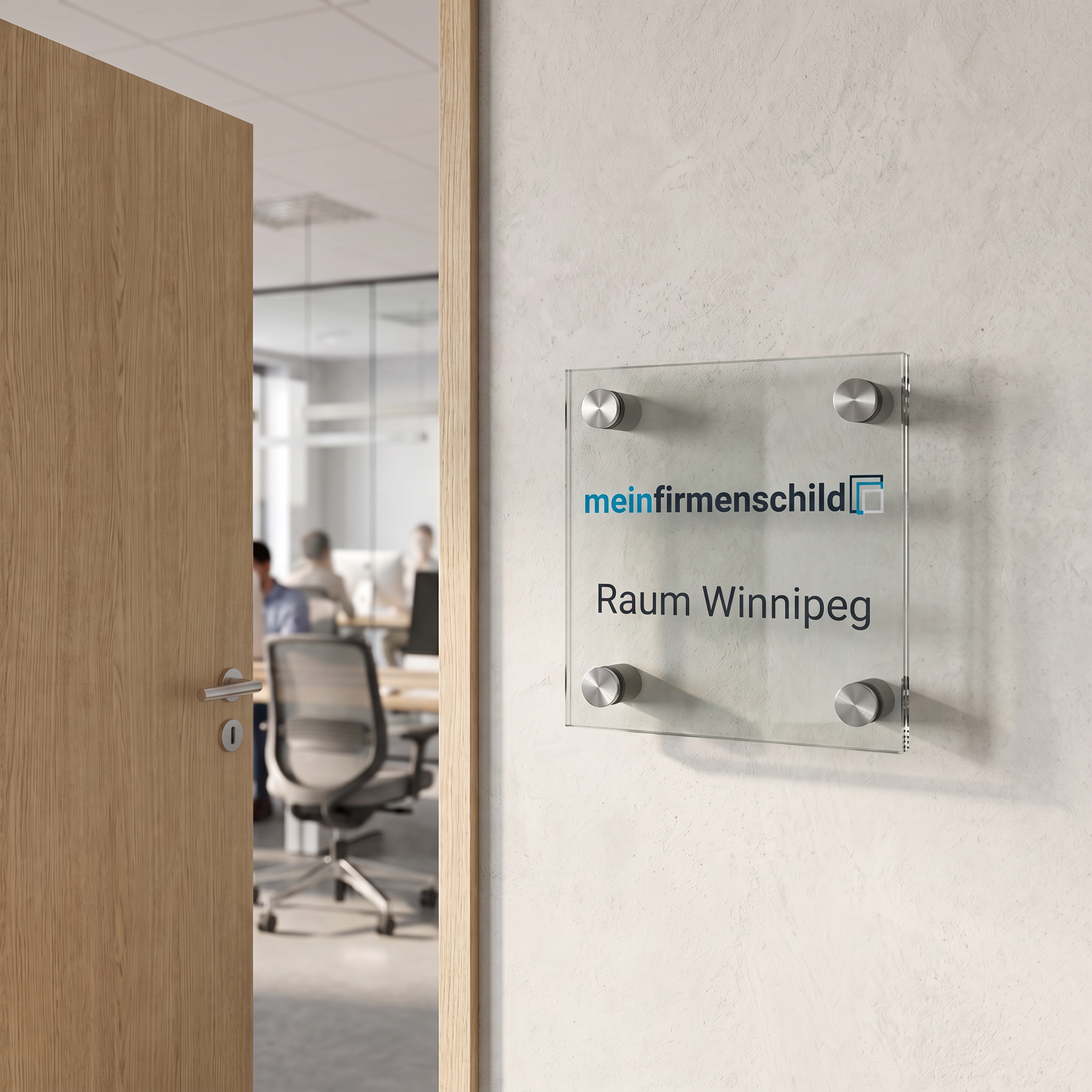 Winnipeg Türschild · 150 × 150 mm · 4 Halter · Einleger Klar · Anwendungsbild