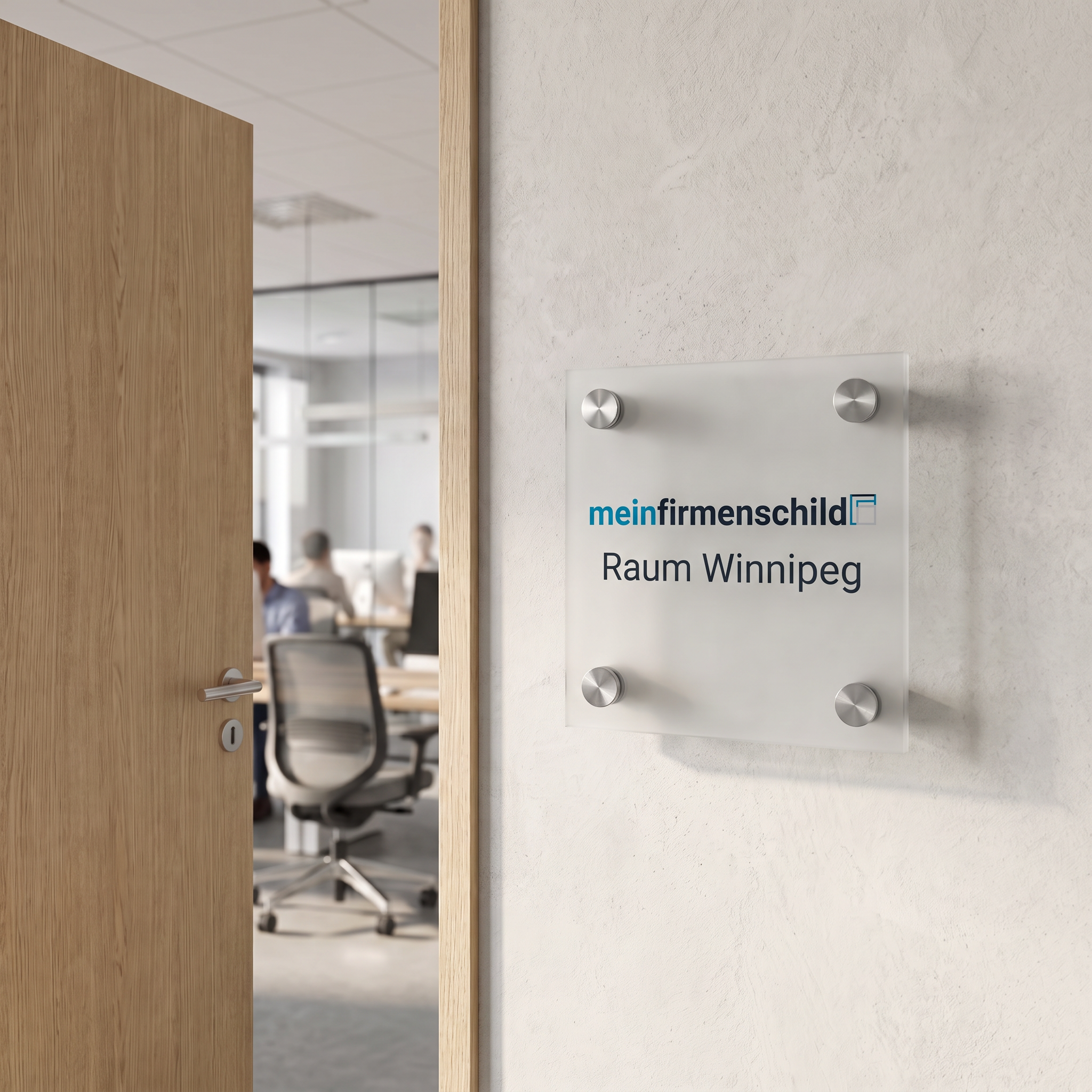 Winnipeg Türschild · 150 × 150 mm · 4 Halter · Einleger Matt · Anwendungsbild